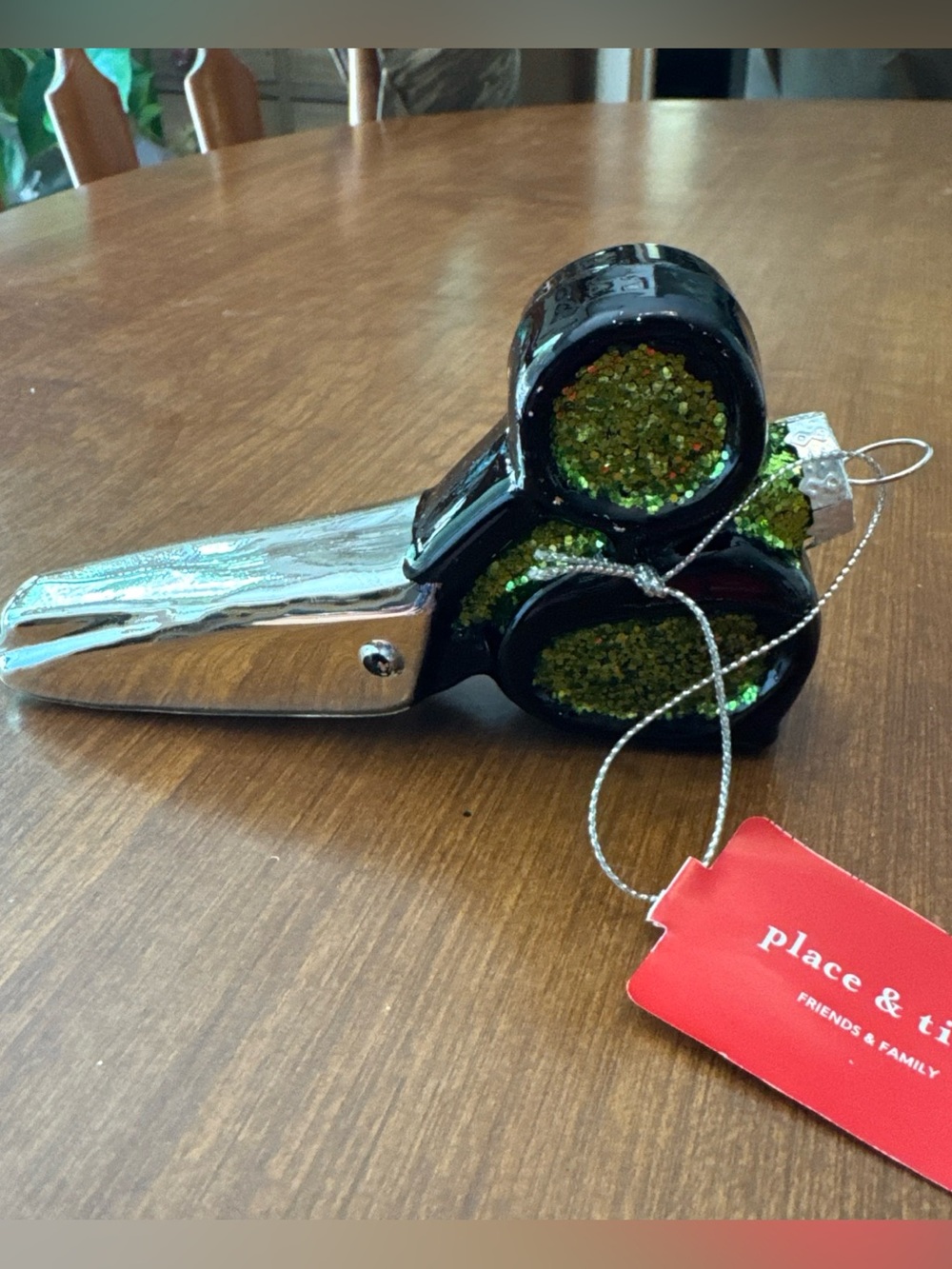 Place & Time Green and Silver Scissors Holiday Ornament